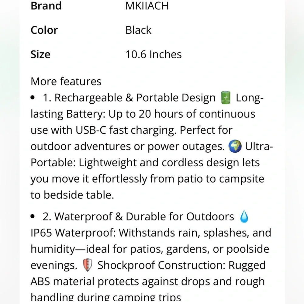 Modern Black Lantern-Cordless Rechargeable Waterproof Portable